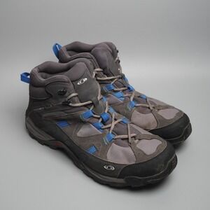 Salomon Gore-Tex Mid Hiking Boots Mens 10.5 Gray Blue Contagrip 355225
